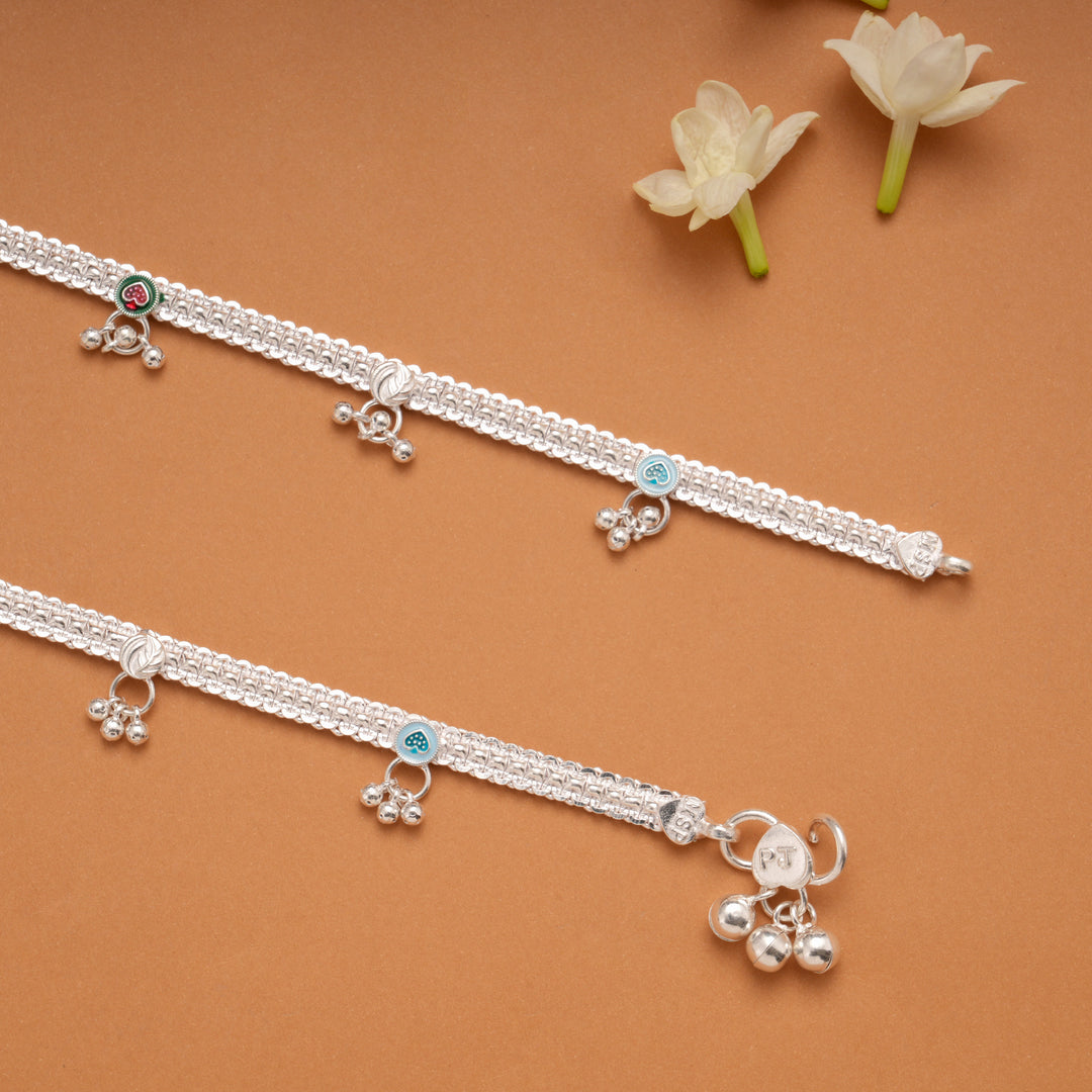 Modern Multi Color Heart Enamel Silver Anklets