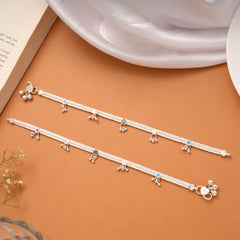 Colourful Heart Enamel Drops Design Silver Anklets
