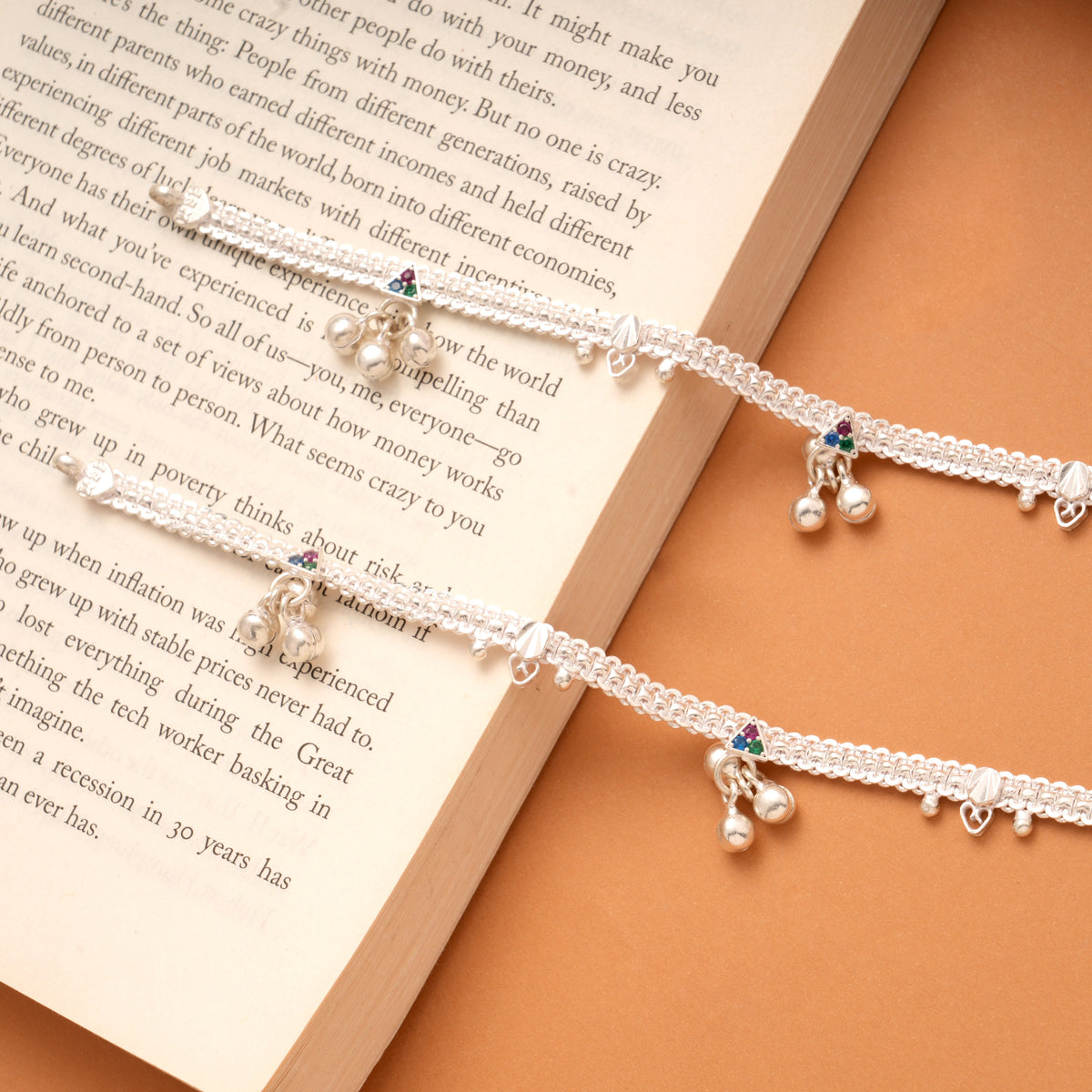 Trendy Triple Stone Triangle Design Silver Anklets