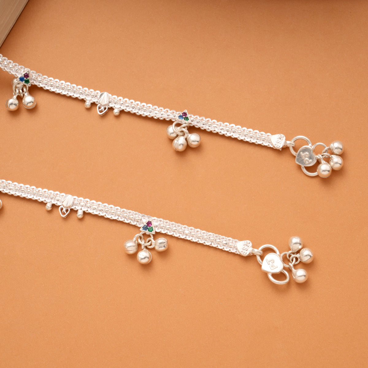 Trendy Triple Stone Triangle Design Silver Anklets