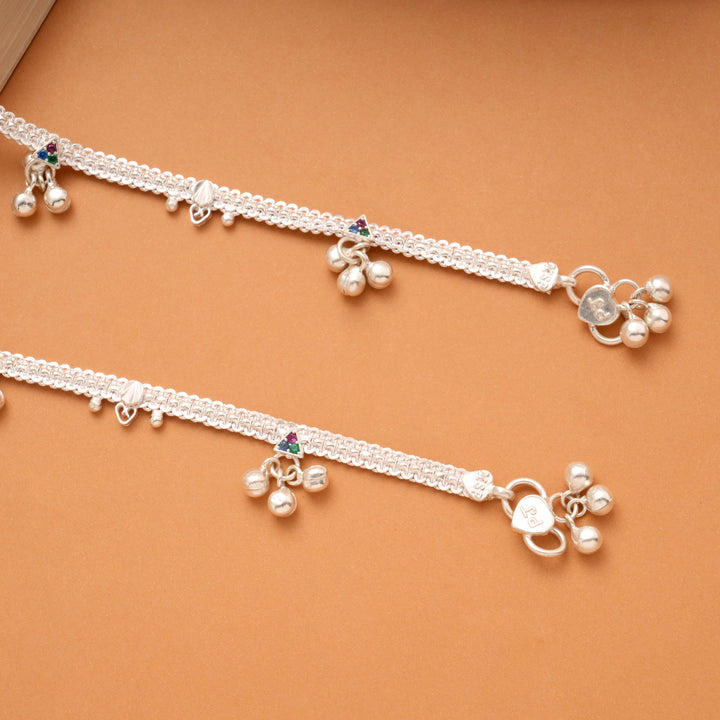 Trendy Triple Stone Triangle Design Silver Anklets