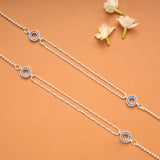 Double Circle Blue Stone Box Pattern Silver Anklets