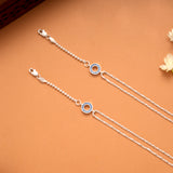 Double Circle Blue Stone Box Pattern Silver Anklets
