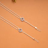 Double Circle Blue Stone Box Pattern Silver Anklets