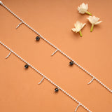 Dangling Black Beads Silver Balls Anklets