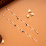 Dangling Black Beads Silver Balls Anklets