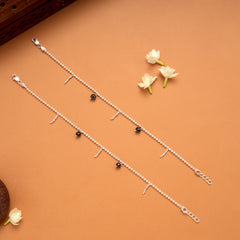 Dangling Black Beads Silver Balls Anklets