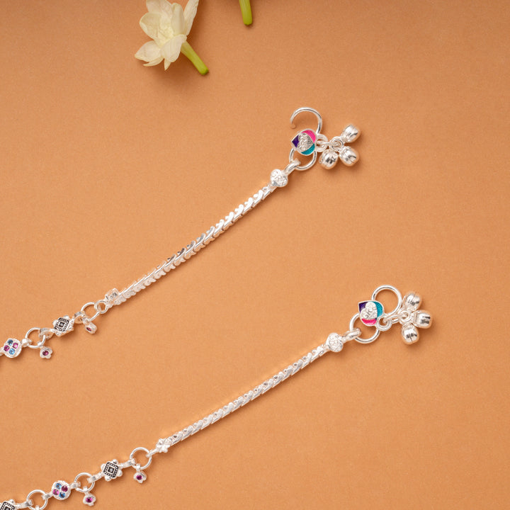 Minimal Braided Circle Stone Silver Anklets