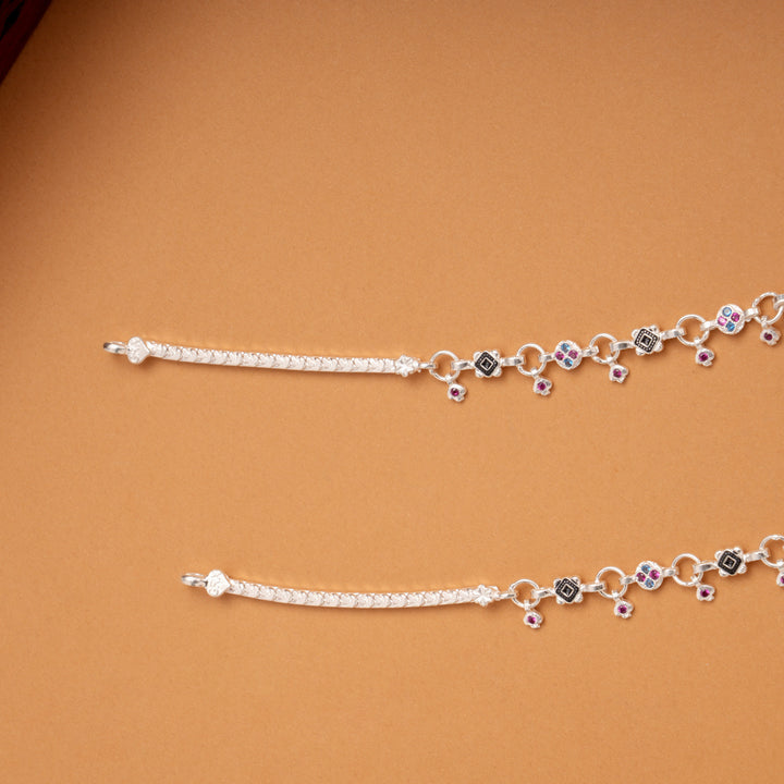 Minimal Braided Circle Stone Silver Anklets