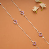 Twin Circle Design Pink Stone Silver Anklets