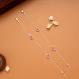 Twin Circle Design Pink Stone Silver Anklets