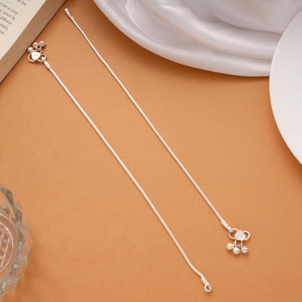Tiny Charm Plain Design Balls Silver Anklets