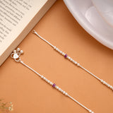 Purple and Blue Enamel Beaded Design Silver Anklets