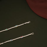 Elegant Barrel Shaped Beaded Design Silver Anklets