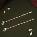 Elegant Barrel Shaped Beaded Design Silver Anklets