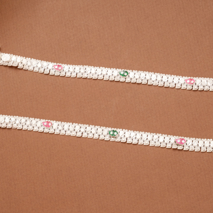 Triple Butterfly Enamel Linear Silver Anklets