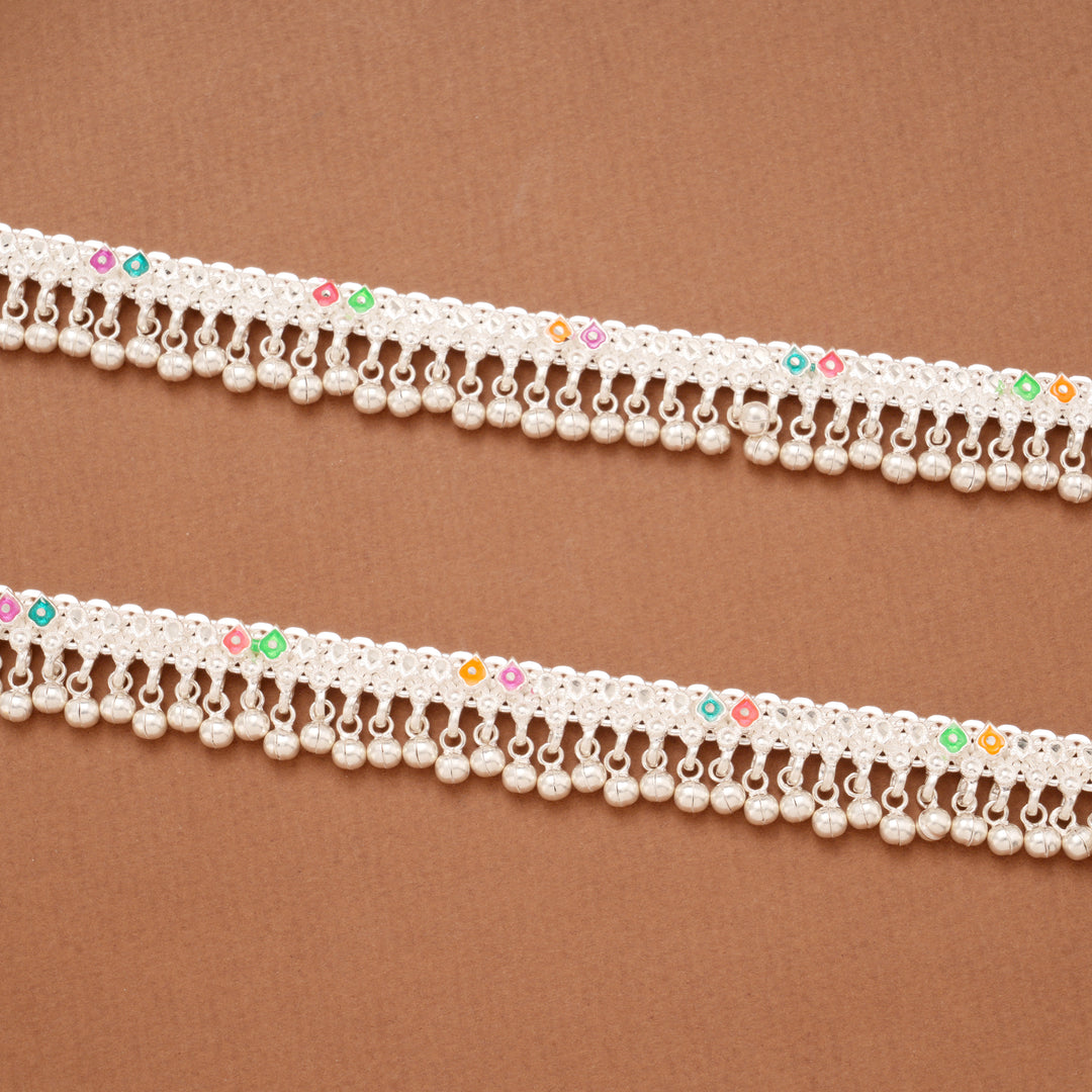 Multicolour Enamel Silver Salangai Anklets