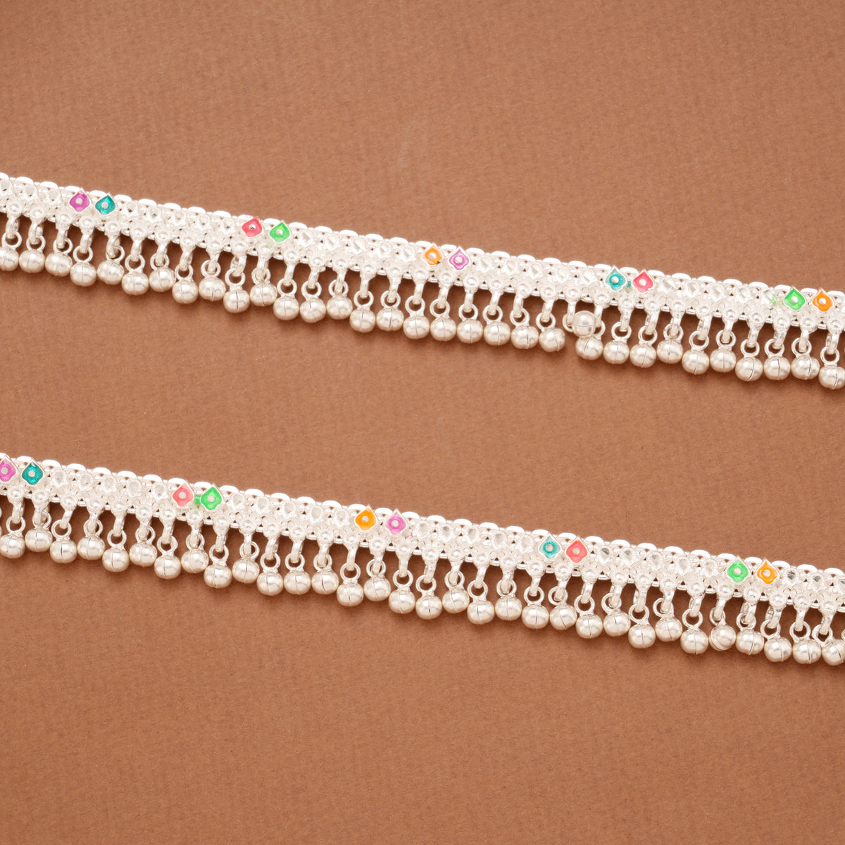 Multicolour Enamel Silver Salangai Anklets