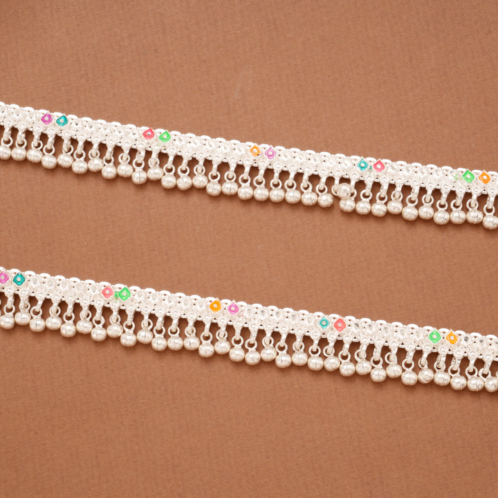 Multicolour Enamel Silver Salangai Anklets