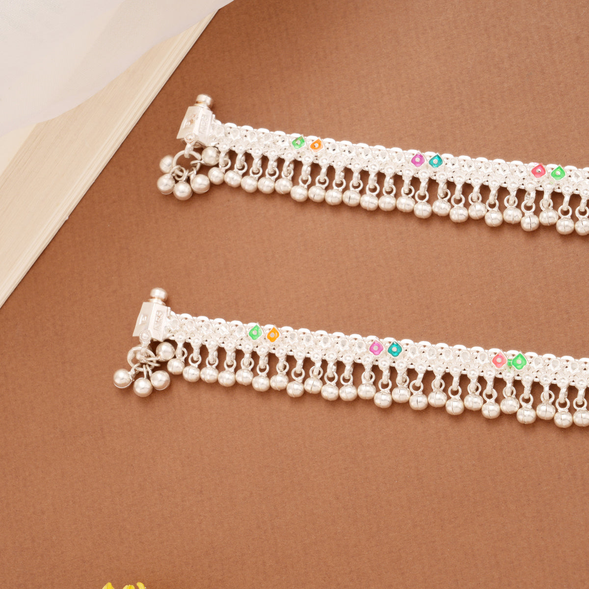 Multicolour Enamel Silver Salangai Anklets