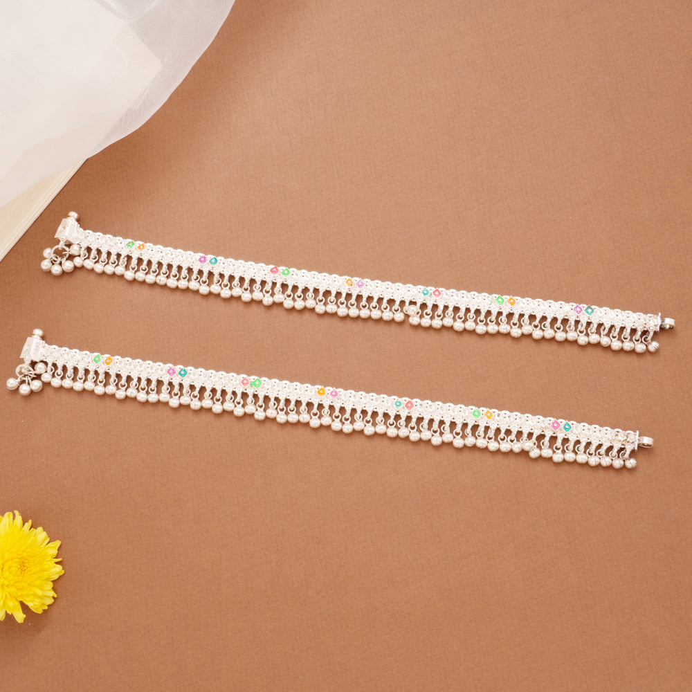 Multicolour Enamel Silver Salangai Anklets