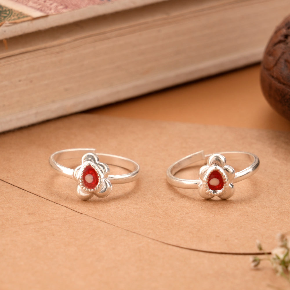 Modern Red Enamel Design Silver Metti