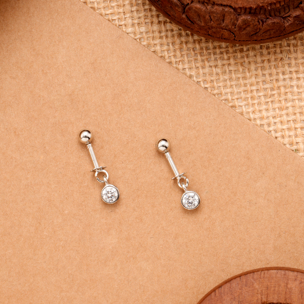Single Circle Stone Silver Koppu Earring