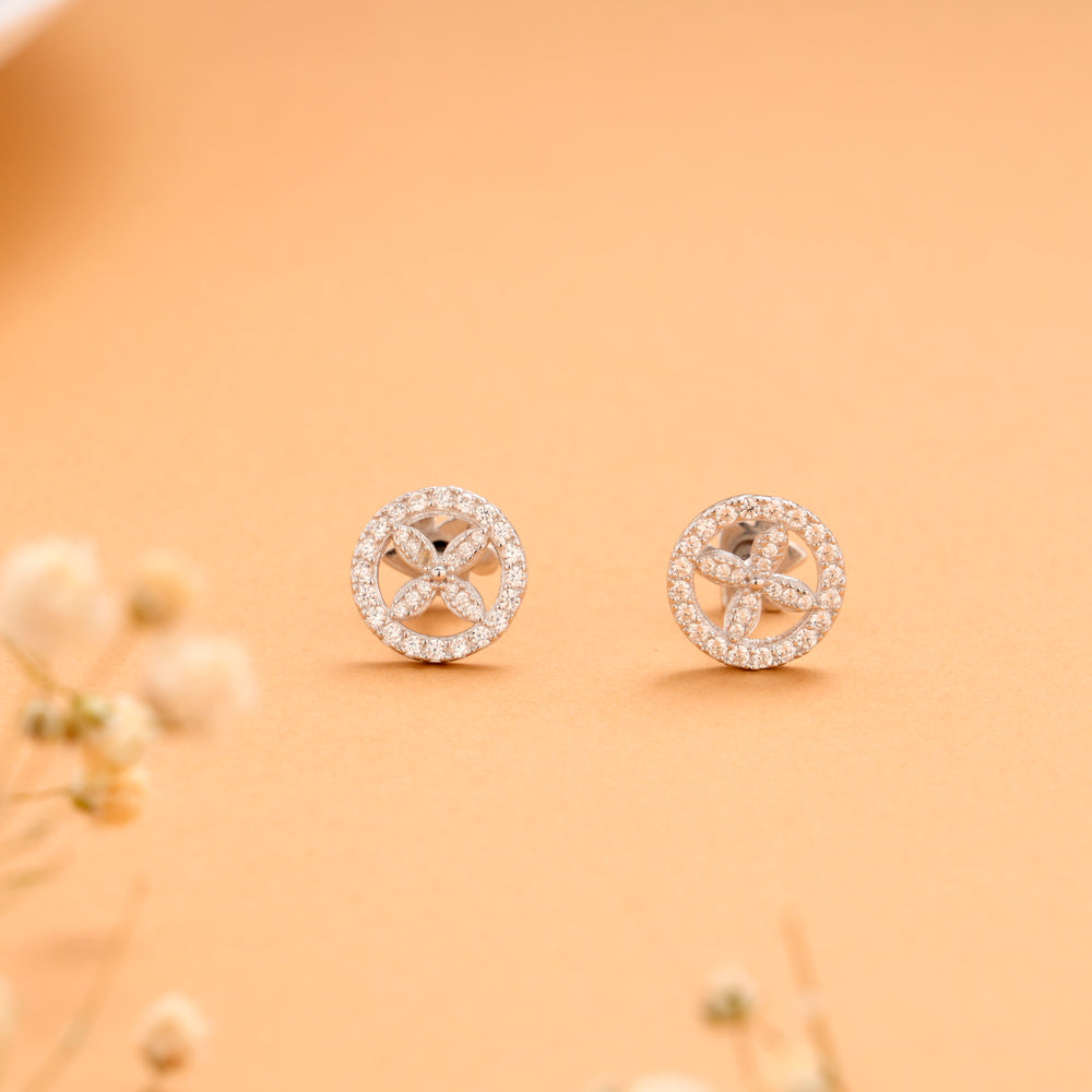 Circular Halo Flower Silver Stud