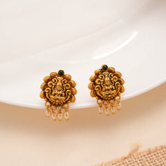 Antique Golden Lakshmi with Pearl Stud