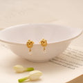 Minimal Leaf Design Pearl Drop Golden Earring