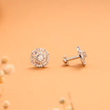 Elegant Round Pattern Halo Pattern Silver Stud