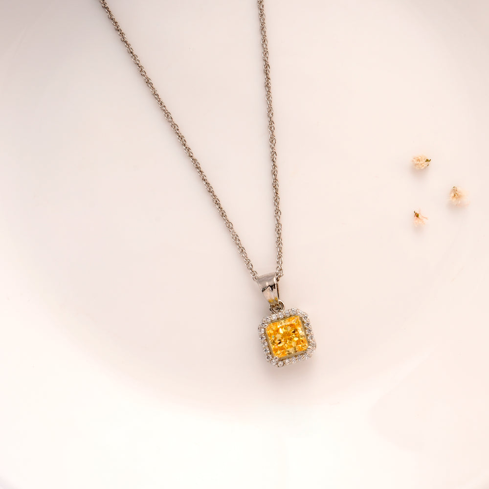 Yellow Stone Pendant Design Silver Chain