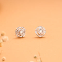 Elegant Round Pattern Halo Pattern Silver Stud
