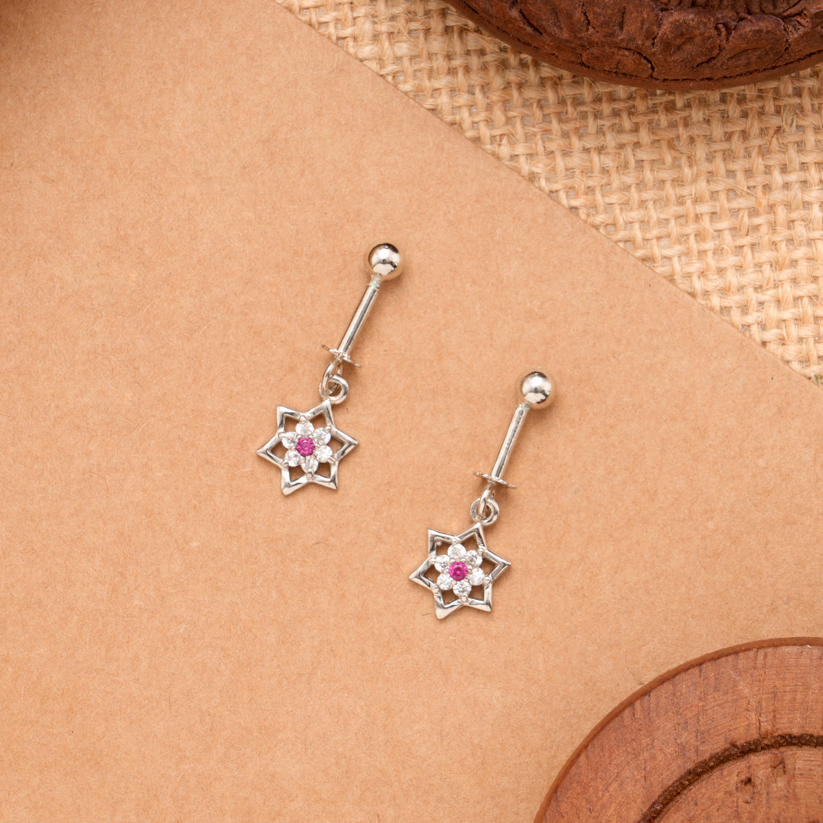 Crystal Star Pink Stone Silver Koppu