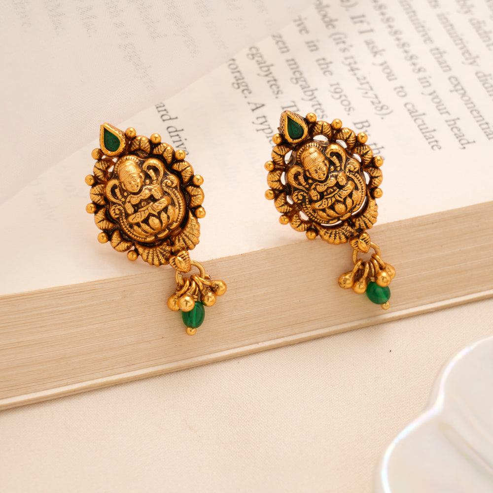 Antique Lakshmi Drop Bead Golden Earrings