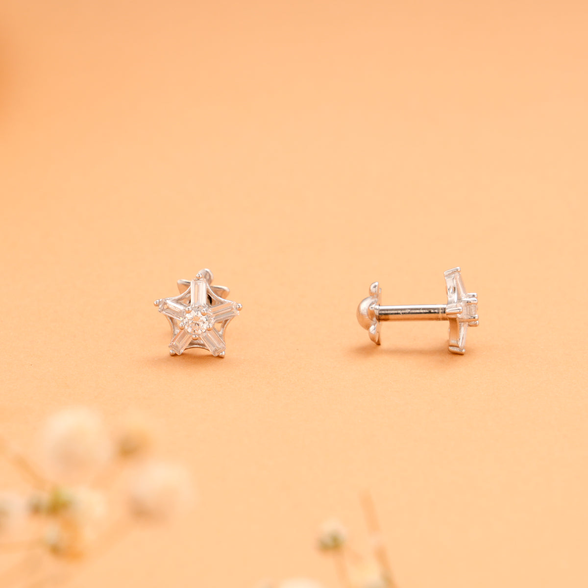 Minimal Crystal Stone Star Silver Stud