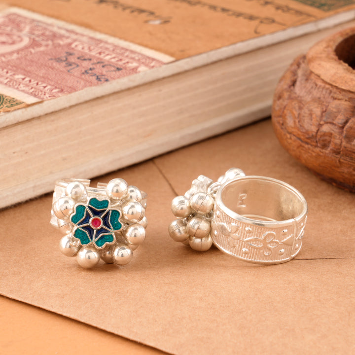 Blossom Enamel Salangai Silver Metti