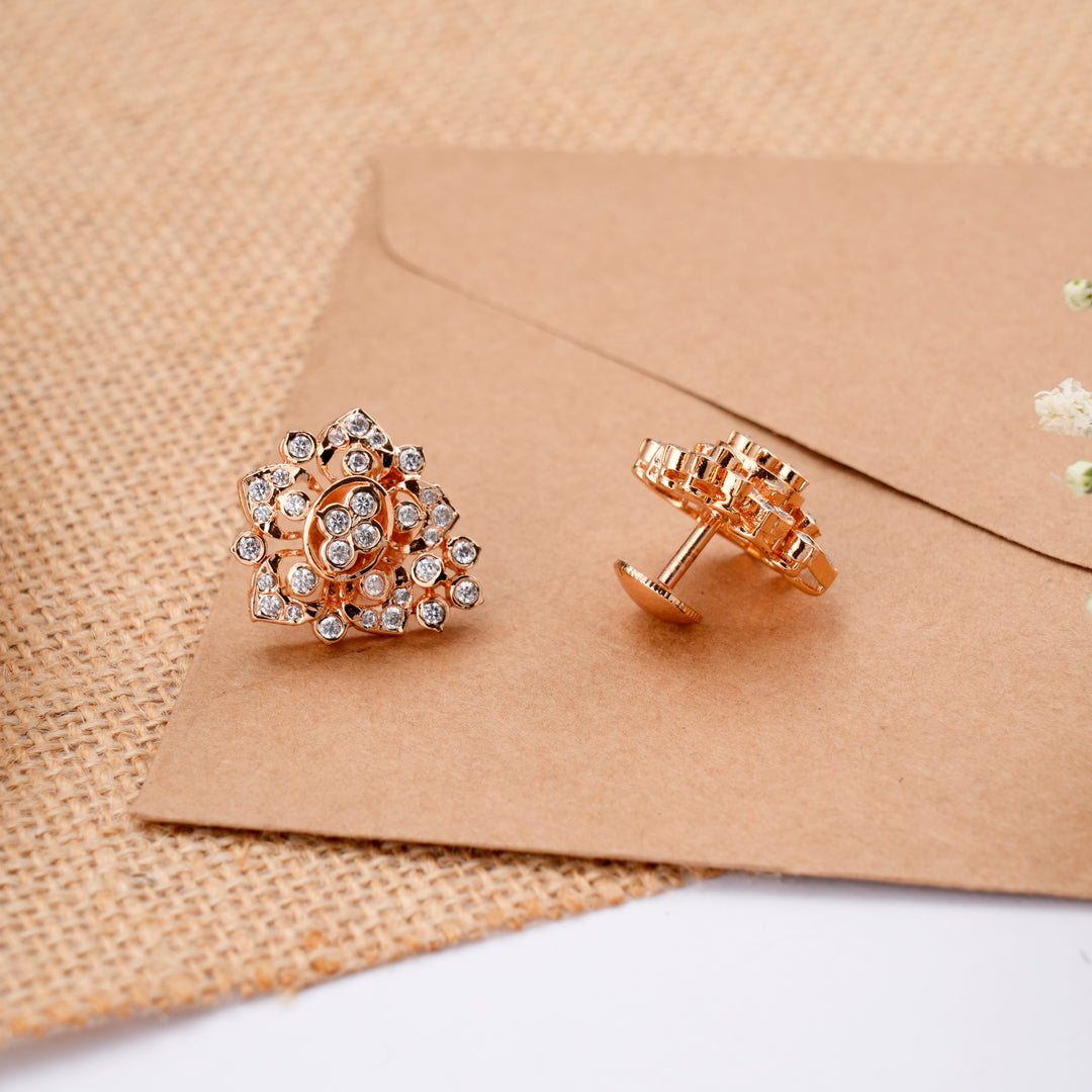 Sparkling Floral Rose Gold Kundan Stud