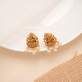 Traditional Golden Ganesha Studs with Pearl Drops
