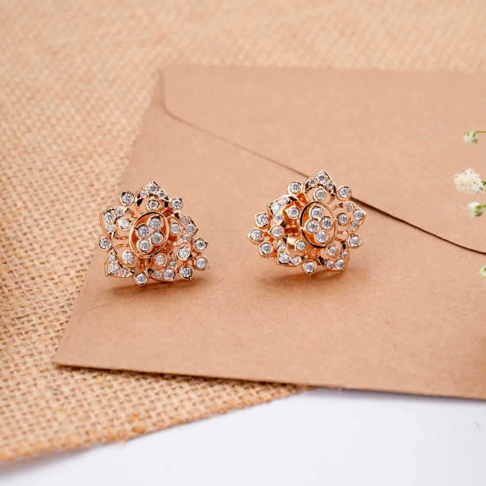 Sparkling Floral Rose Gold Kundan Stud