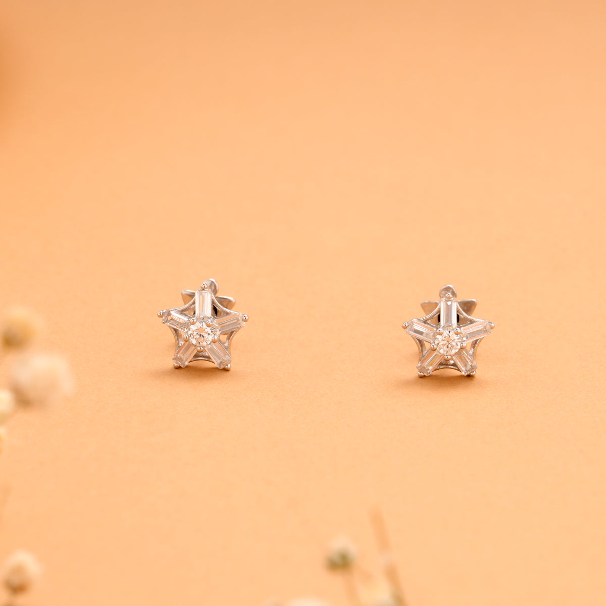 Minimal Crystal Stone Star Silver Stud