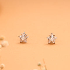 Minimal Crystal Stone Star Silver Stud