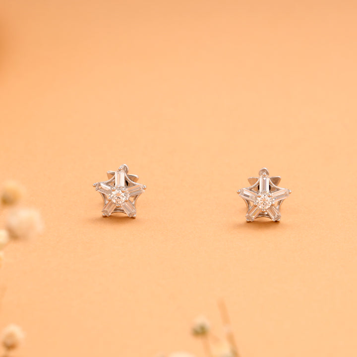 Minimal Crystal Stone Star Silver Stud