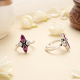 Elegant Ruby Leaf Spark Silver Toe Ring