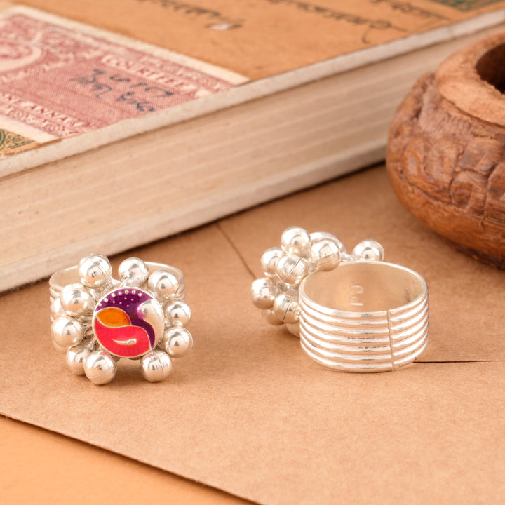 Colourful Enamel Design Silver Salangai Metti