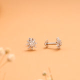 Cute Sunflower with White Stone Silver Stud