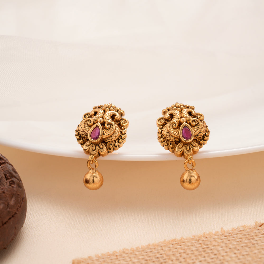 Ethnic Matte Finish Peacock with Ruby Golden Stud