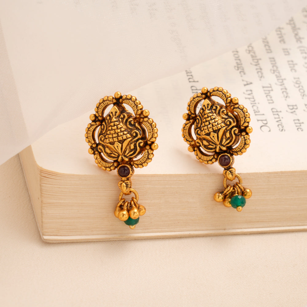 Antique Golden with Floral Temple Stud