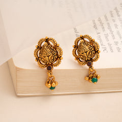 Antique Golden with Floral Temple Stud