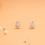 Cute Sunflower with White Stone Silver Stud